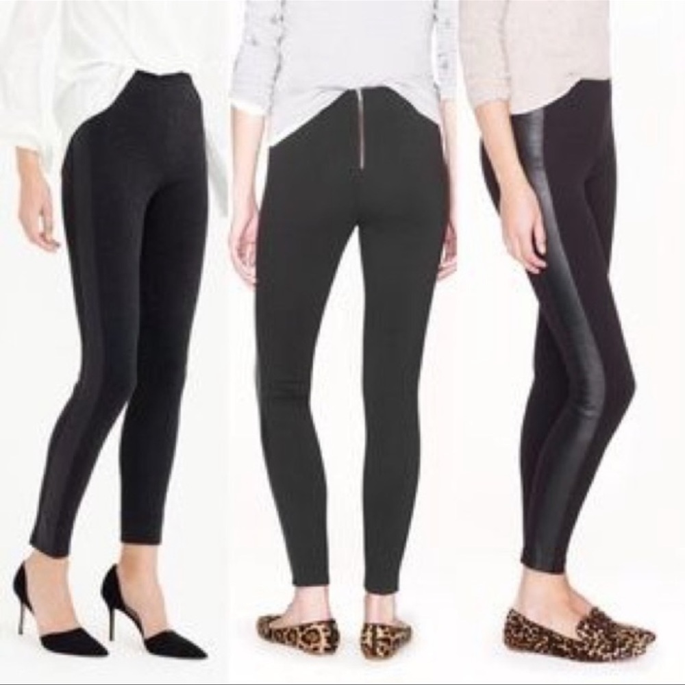 JCrew pixie pant with leather tuxedo stripe